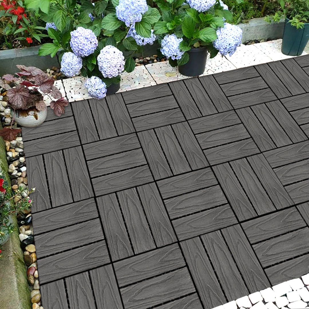 Dark Grey DIY Wooden Composite Decking Tiles  Set of 11