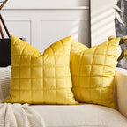 SOGA 50cm Yellow Quilted Grid Pattern Decorative Throw Pillow