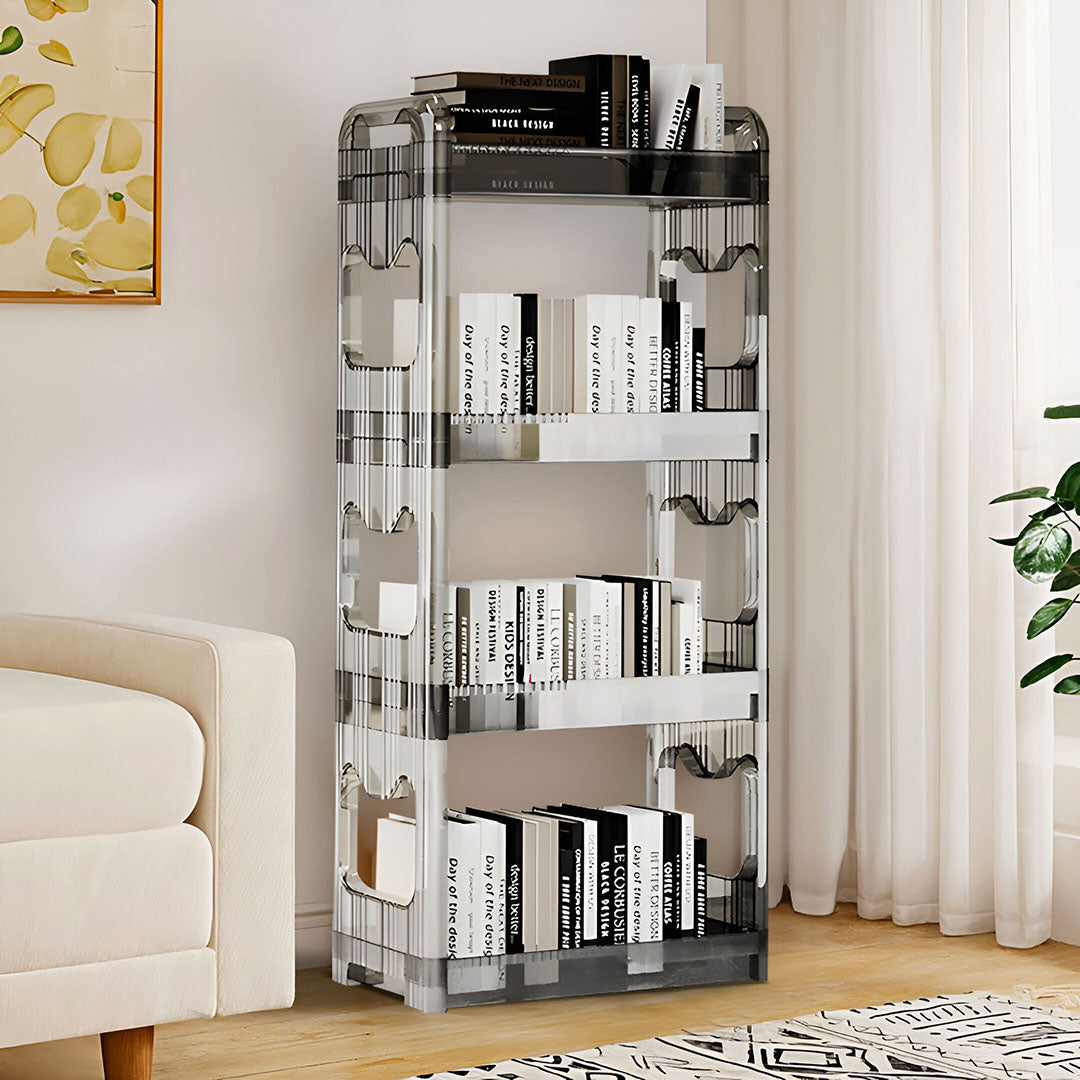38x24x90cm Clear 4 Tier Bookshelf & Cosmetic Storage Organizer Trolley Rack