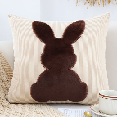 SOGA 45cm Throw Pillow Light Tan Square Cushion with Soft Coffee Bunny Design