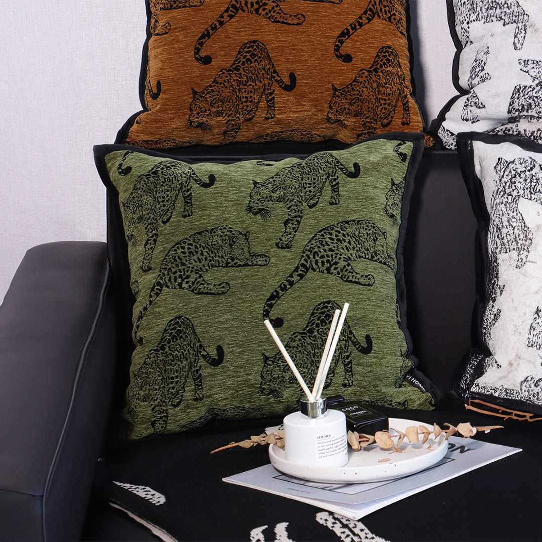 40cm Throw Pillow Green Leopard