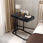 30x50cm Black Stone-Patterned Side Square Mini Table w/ Black Metal Legs
