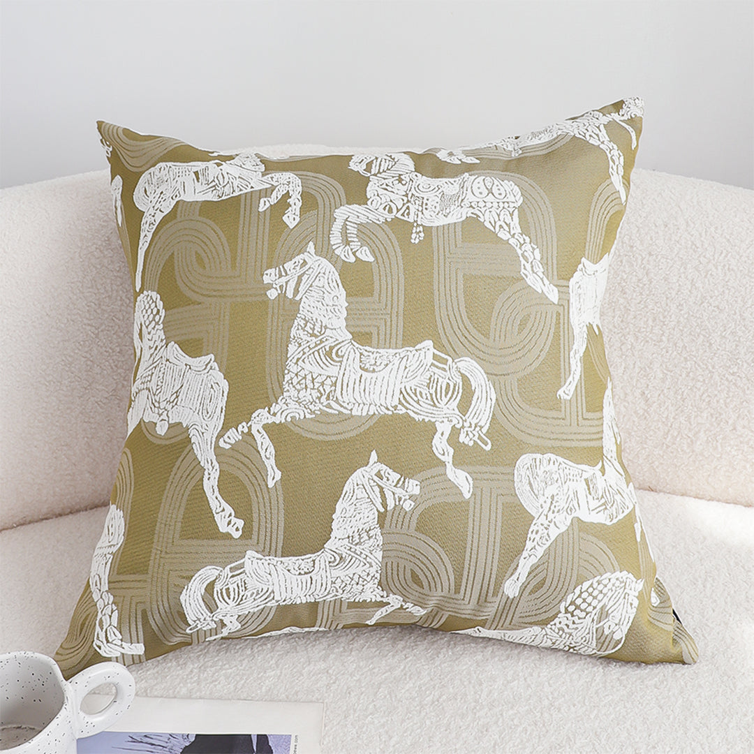 SOGA 50cm Vintage Olive Green White Horse Pattern Throw Pillow