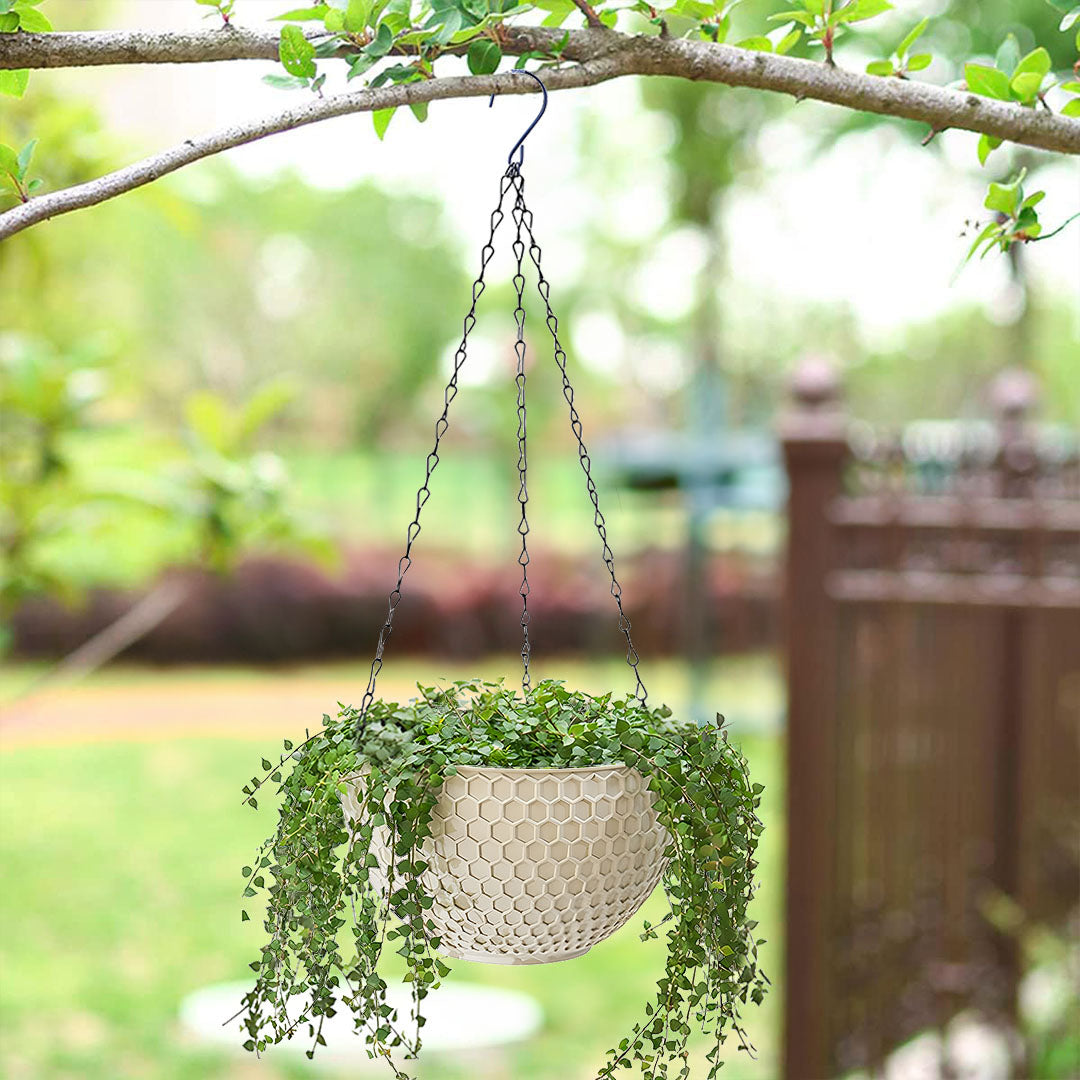 SOGA White Large Hanging Resin Flower Pot Self Watering Basket Planter