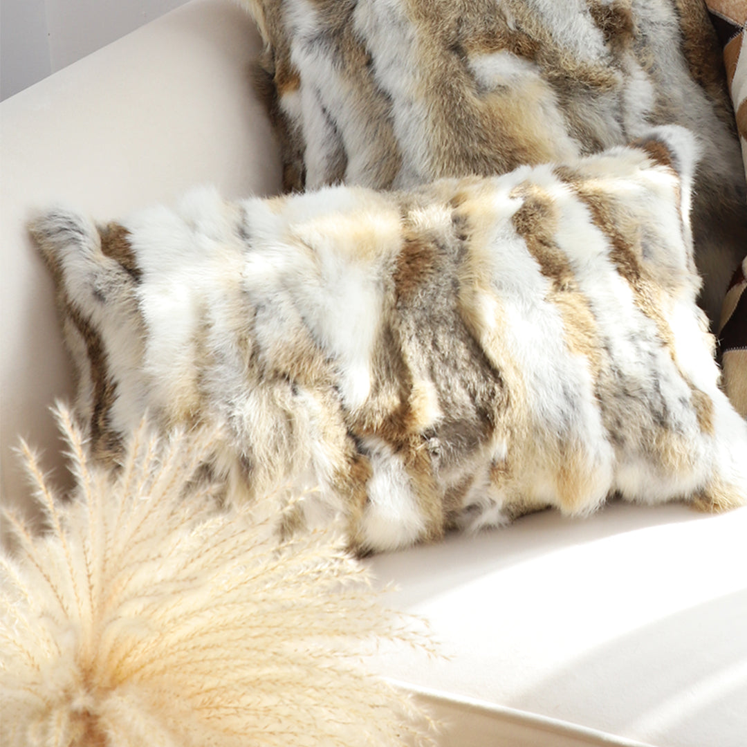 30cm Throw Pillow Coffee Rabbit Fur Lumbar