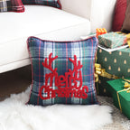 45cm Throw Pillow Multicolor Christmas Plaid with Antler Design