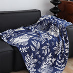 SOGA Deep Blue Cat Floral Print Throw Blanket 160x200cm Polyester