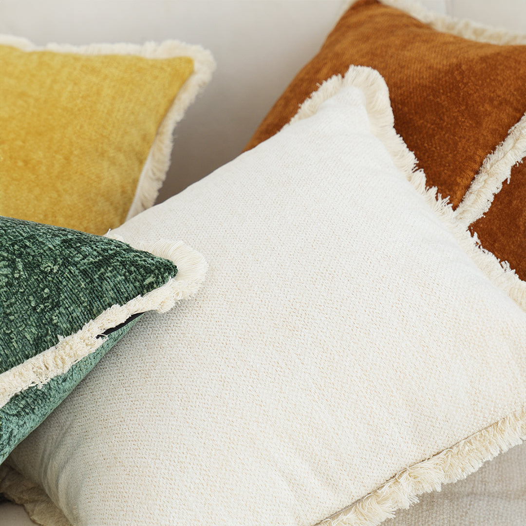 SOGA 45cm Throw Pillow White Chenille Textured with Tassels Stylish Square