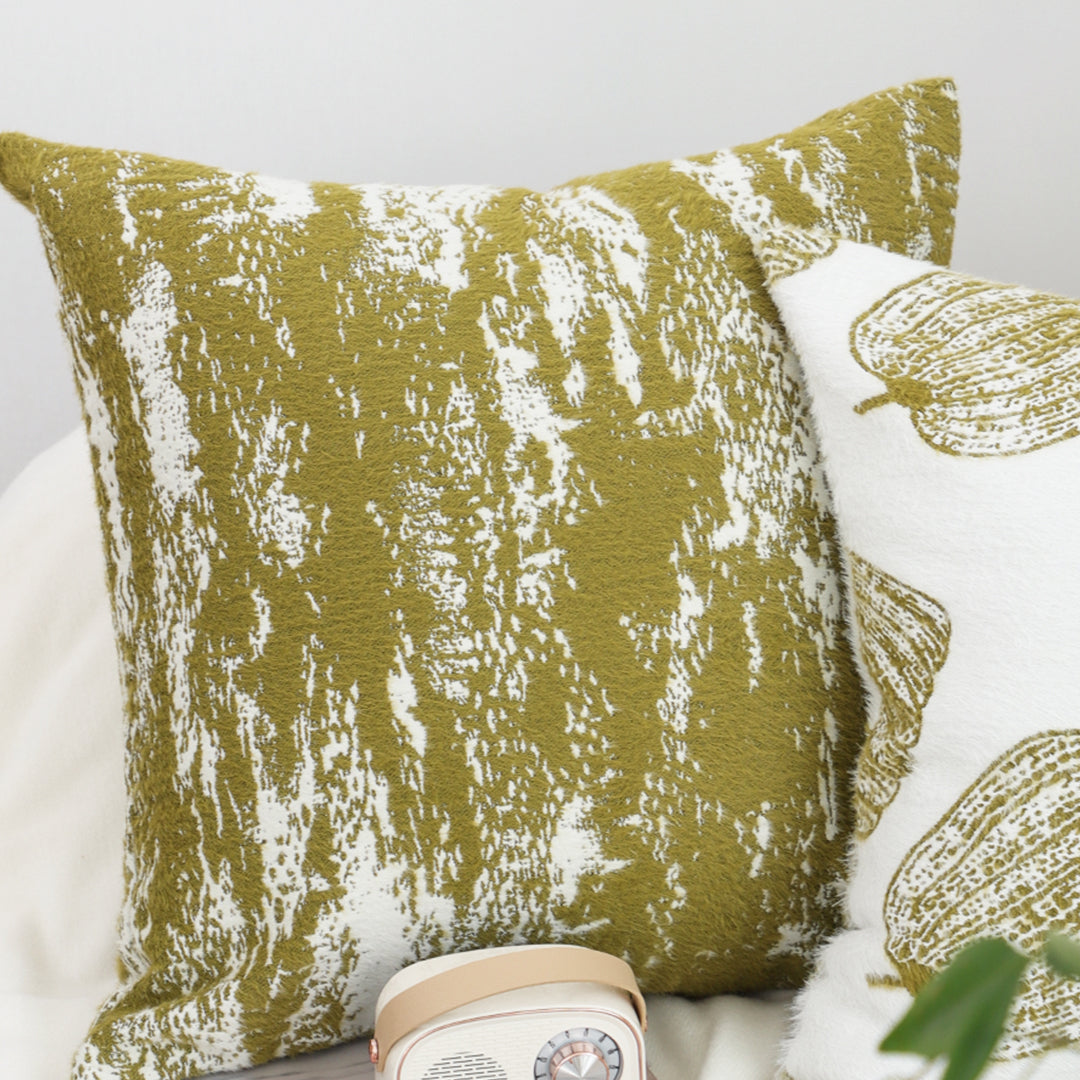 50cm Throw Pillow White and Olive Green Plush Polyester Fiber
