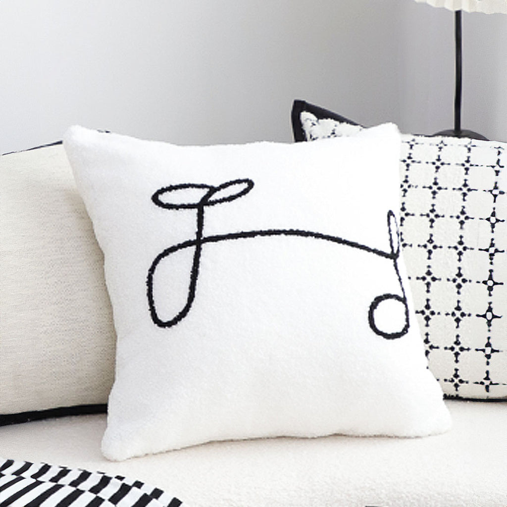 SOGA 45cm Minimalist White Script Letter Embroidered Throw Pillow