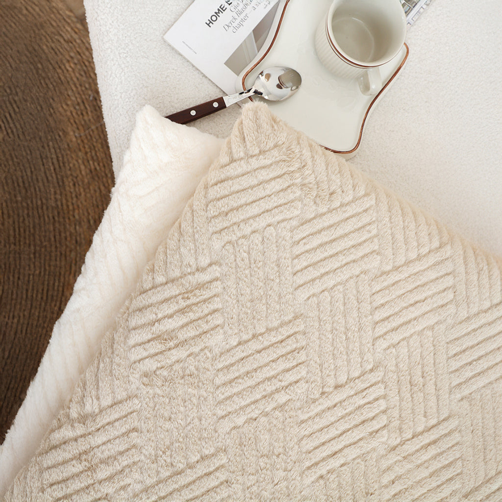 SOGA 45cm Beige Chevron Square Cushion Soft Leaning Plush Backrest Throw Seat Pillow