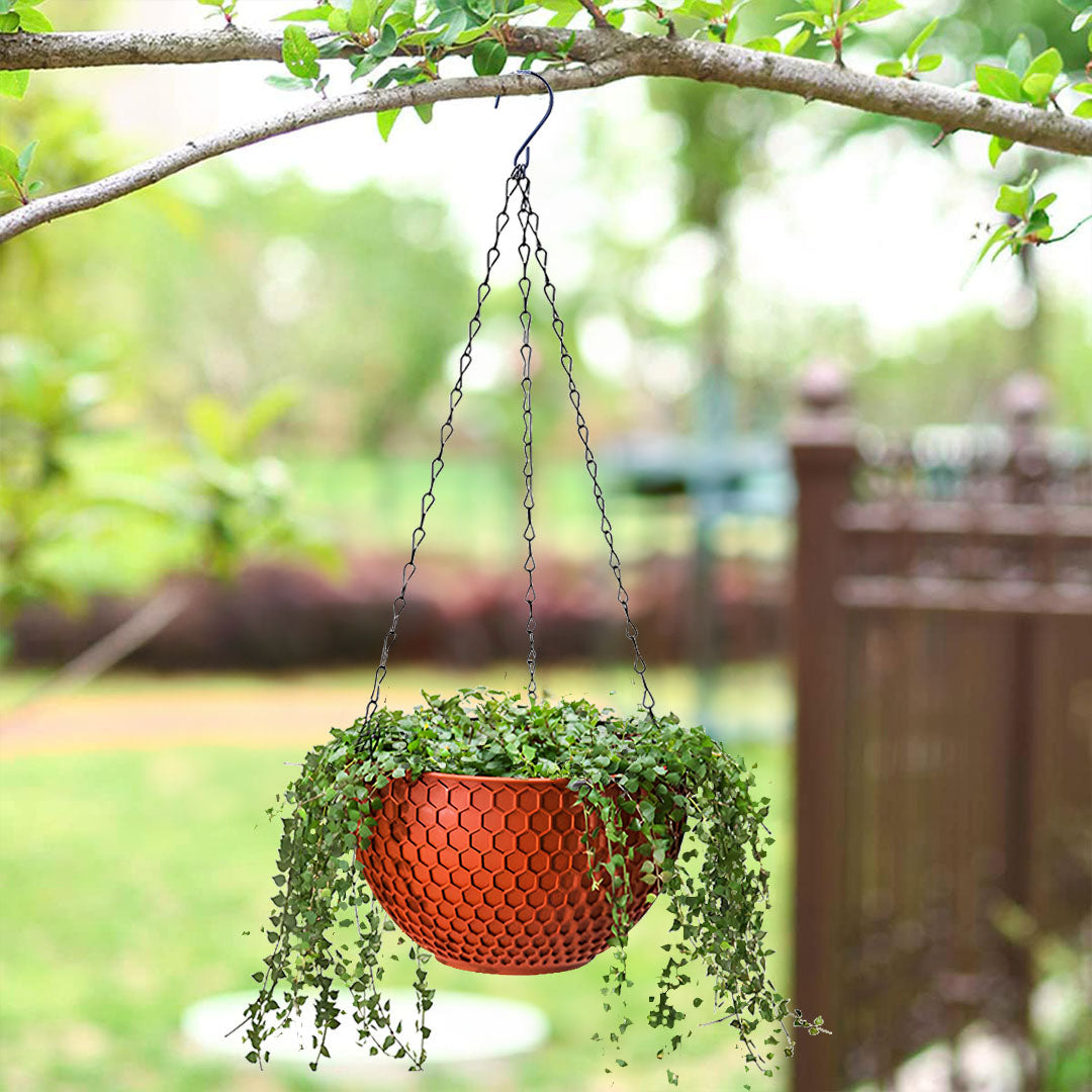 SOGA Red Large Hanging Resin Flower Pot Self Watering Basket Planter