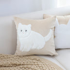 45cm Throw Pillow Light Tan Square Cushion with Soft White Cat Design