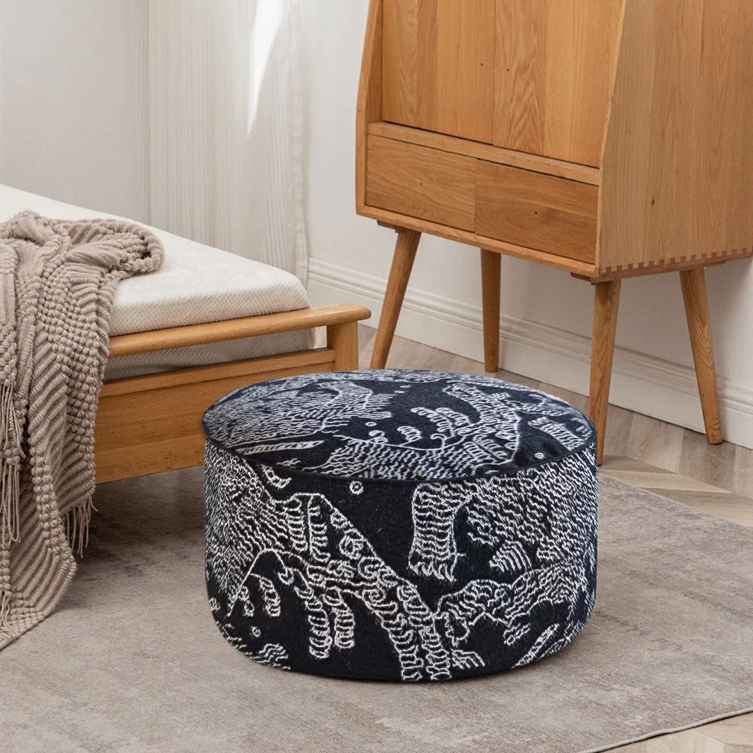 50x30cm Black Round Soft Pouffe Seat Cushion Elegant Home Accent