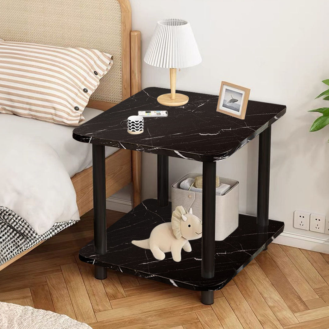 70cm Black Ceramic Side Table with Black Metal Legs