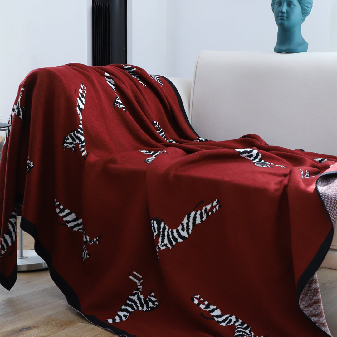 SOGA Wine red Zebra Print Throw Blanket 130x180cm Acrylic