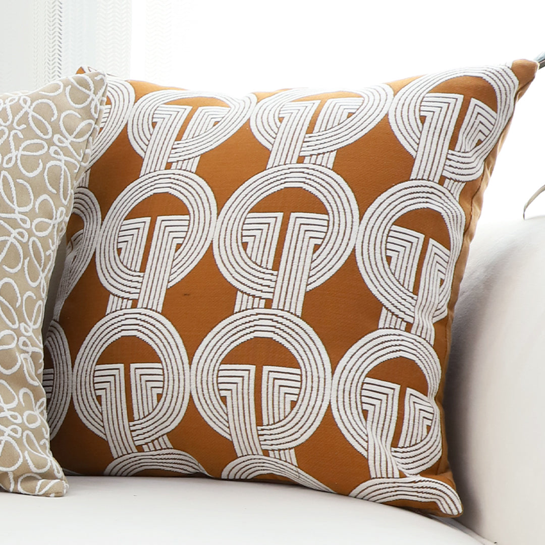 50cm Throw Pillow Brown Circular Chain Jacquard for Home Decor