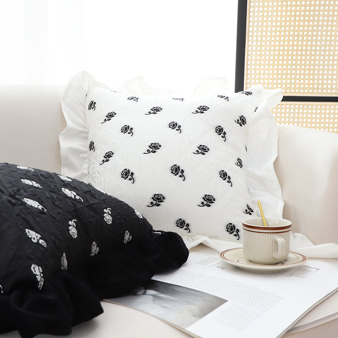 45cm Throw Pillow  White Ruffled Square