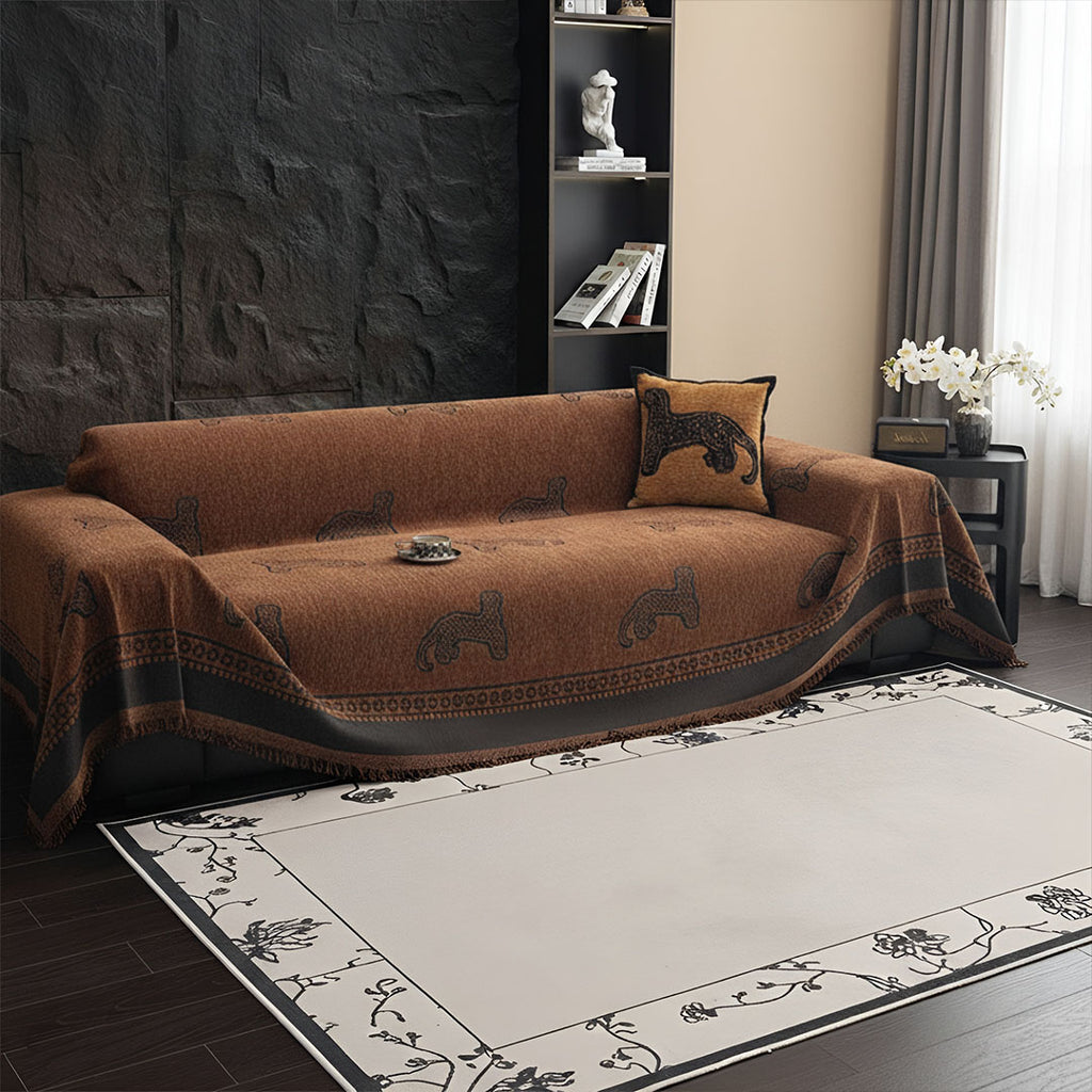 SOGA Three-seater Brown Sofa Cover Leopard Print 180x340cm Polyester