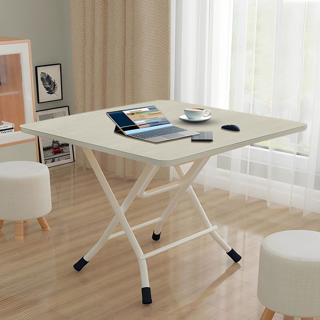 Wood-Colored Square Dining Table Portable