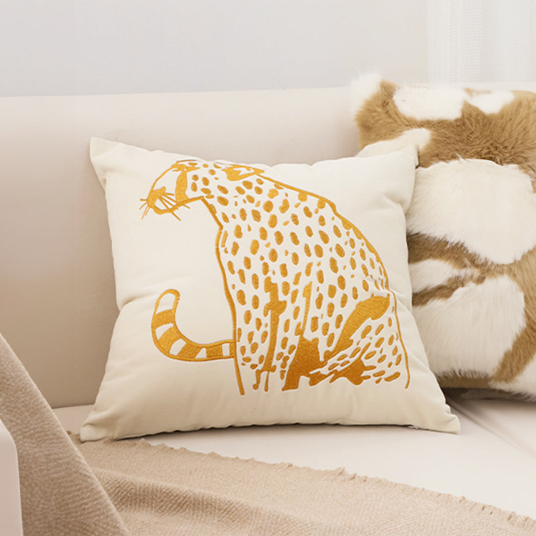 45cm Throw Pillow White Light Luxury with Golden Leopard Design