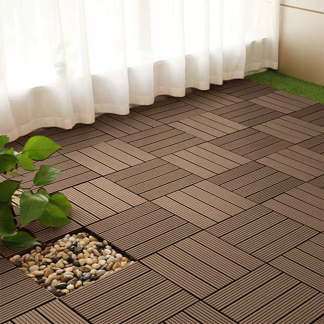Dark Chocolate DIY Wooden Composite Decking Tiles  Set of 11