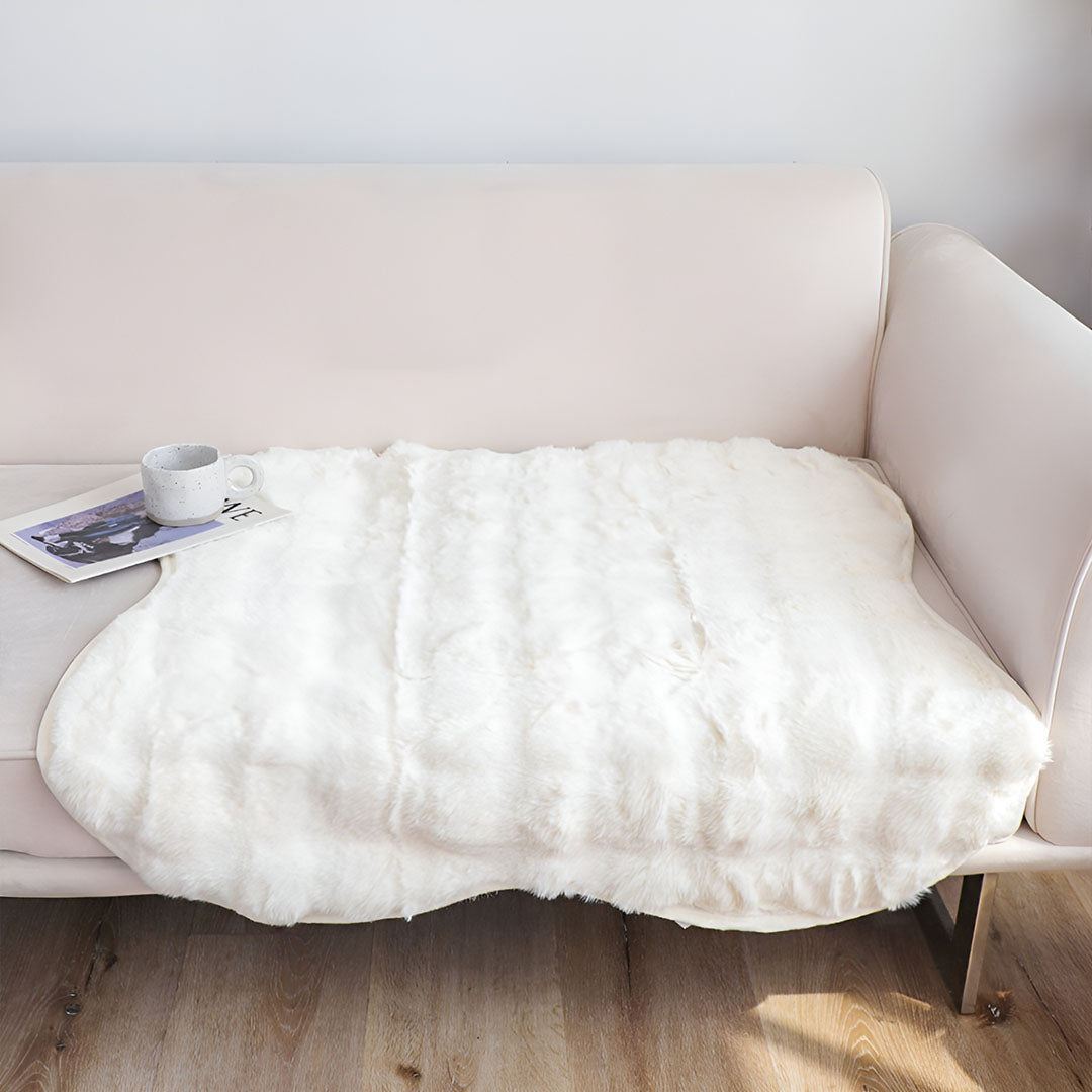 SOGA One-seater White Faux Fur Throw Blanket 90x90cm Polyester