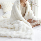 SOGA 160X200cm Throw Blanket  White Double Layer Rabbit Fur Cozy