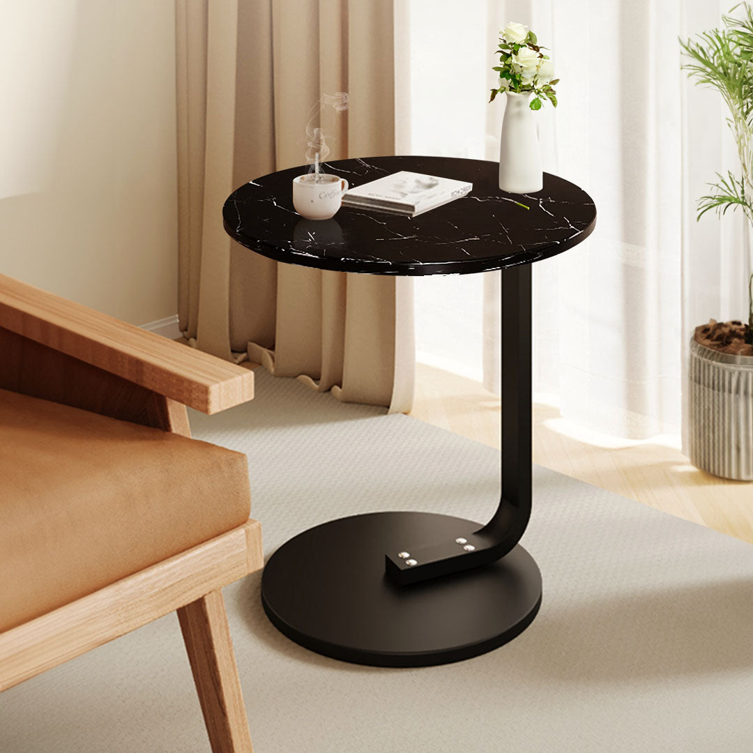 50cm Black Marble Mini Side Table Movable Lightweight w/ Black Frame