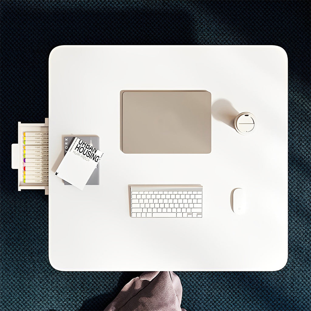 White Portable Square  Floor Table