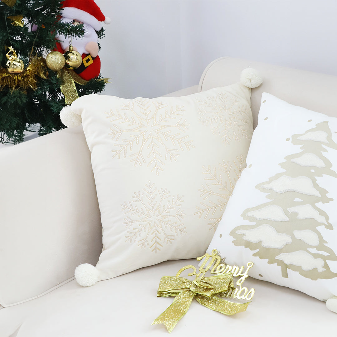 SOGA 45cm Throw Pillow White Soft Plush Cushion Christmas Snowflake Ball Square