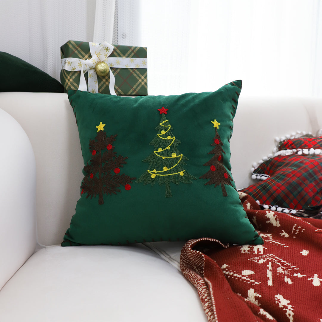 45cm Throw Pillow Green Three Embroidered Christmas Trees