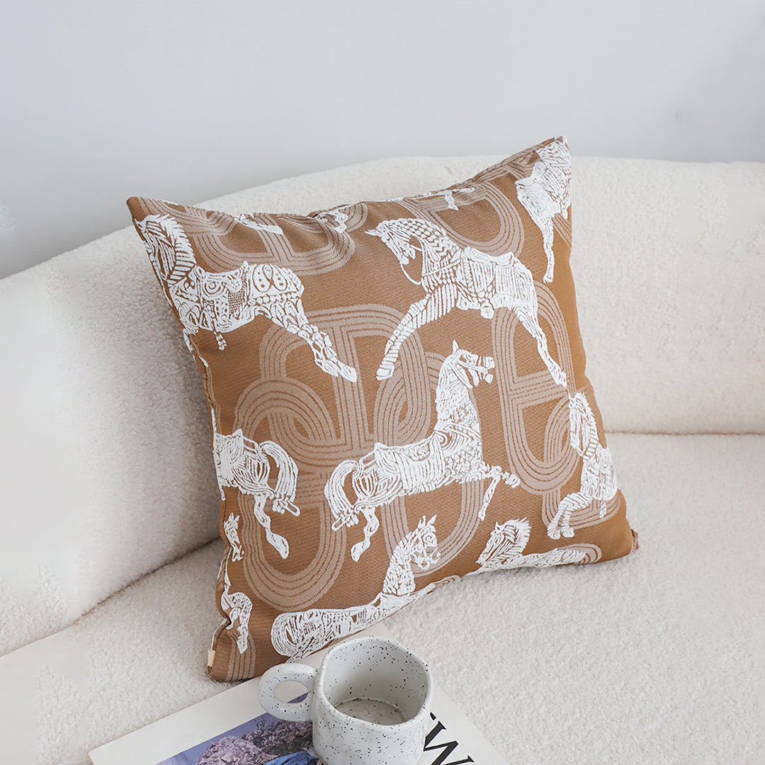 SOGA 50cm Bohemian Camel Brown White Horse Pattern Throw Pillow