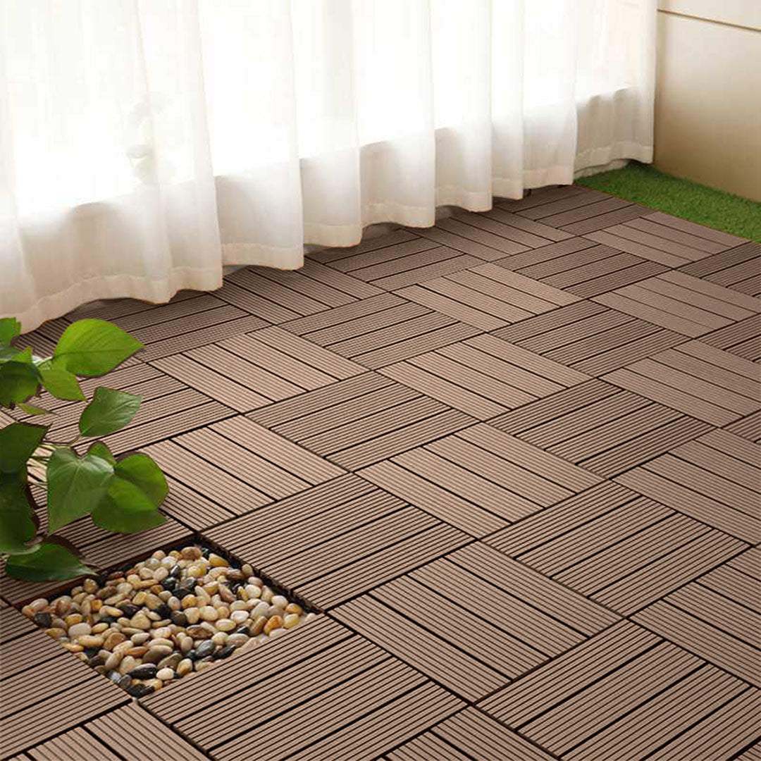 Light Chocolate DIY Wooden Composite Decking Tiles  Set of 11