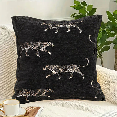 SOGA 45cm Light Luxury Vintage Leopard Print Square Black Throw Pillow