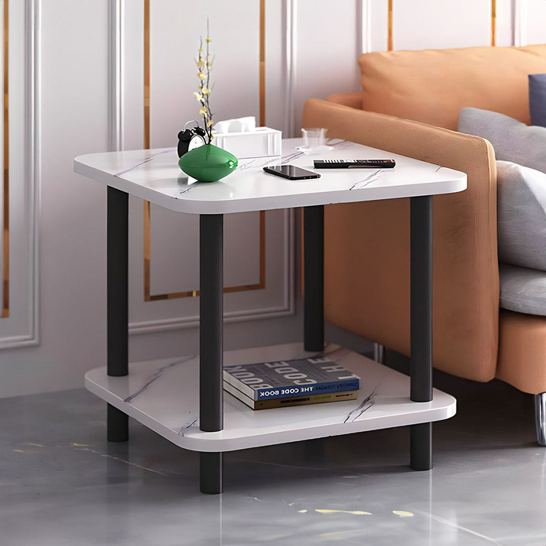 60cm White Ceramic Side Table Stone Pattern