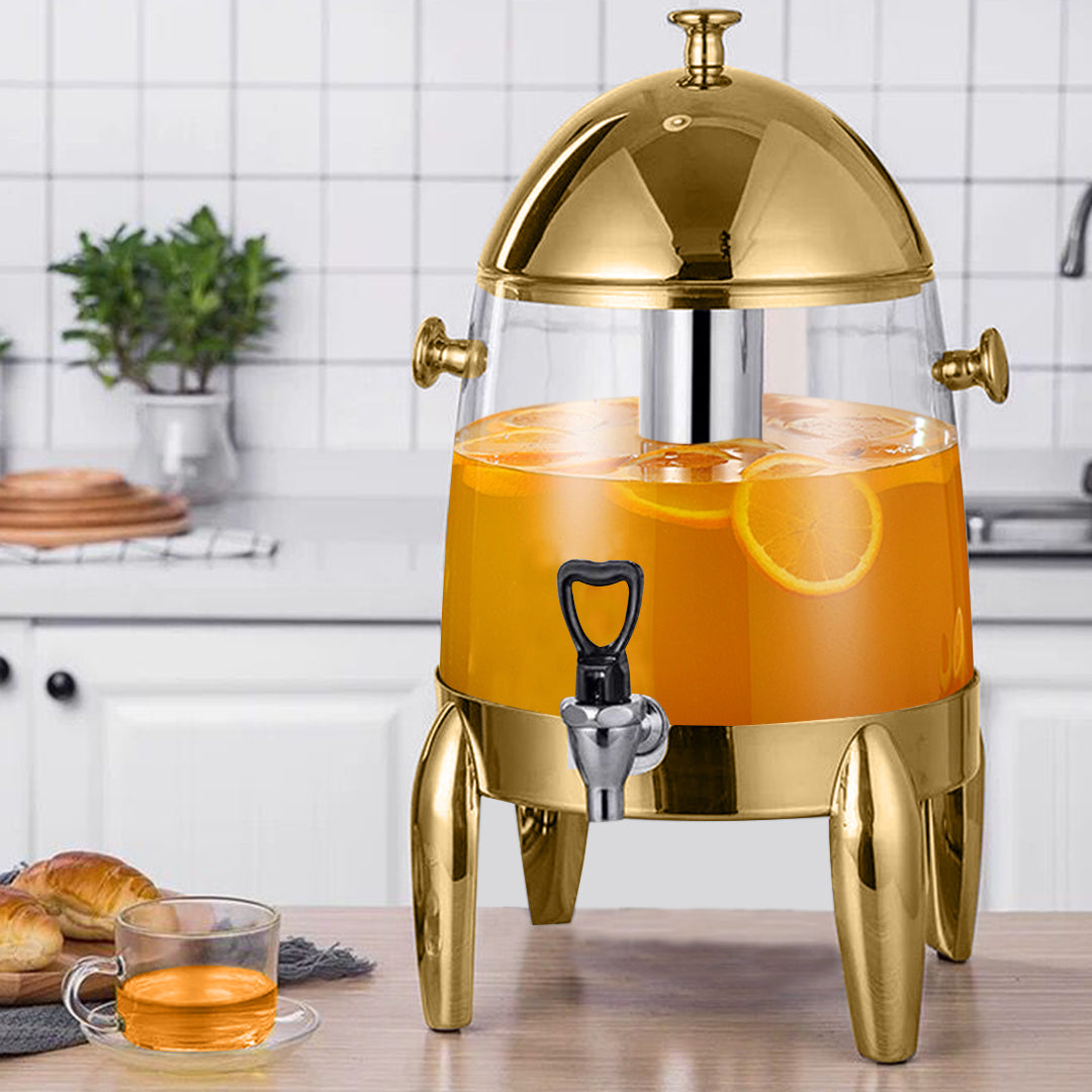 Stainless Steel 12L Beverage Dispenser with Gold Accents