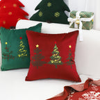 SOGA 45cm Burgundy Red Throw Pillow with Three Embroidered Christmas Trees