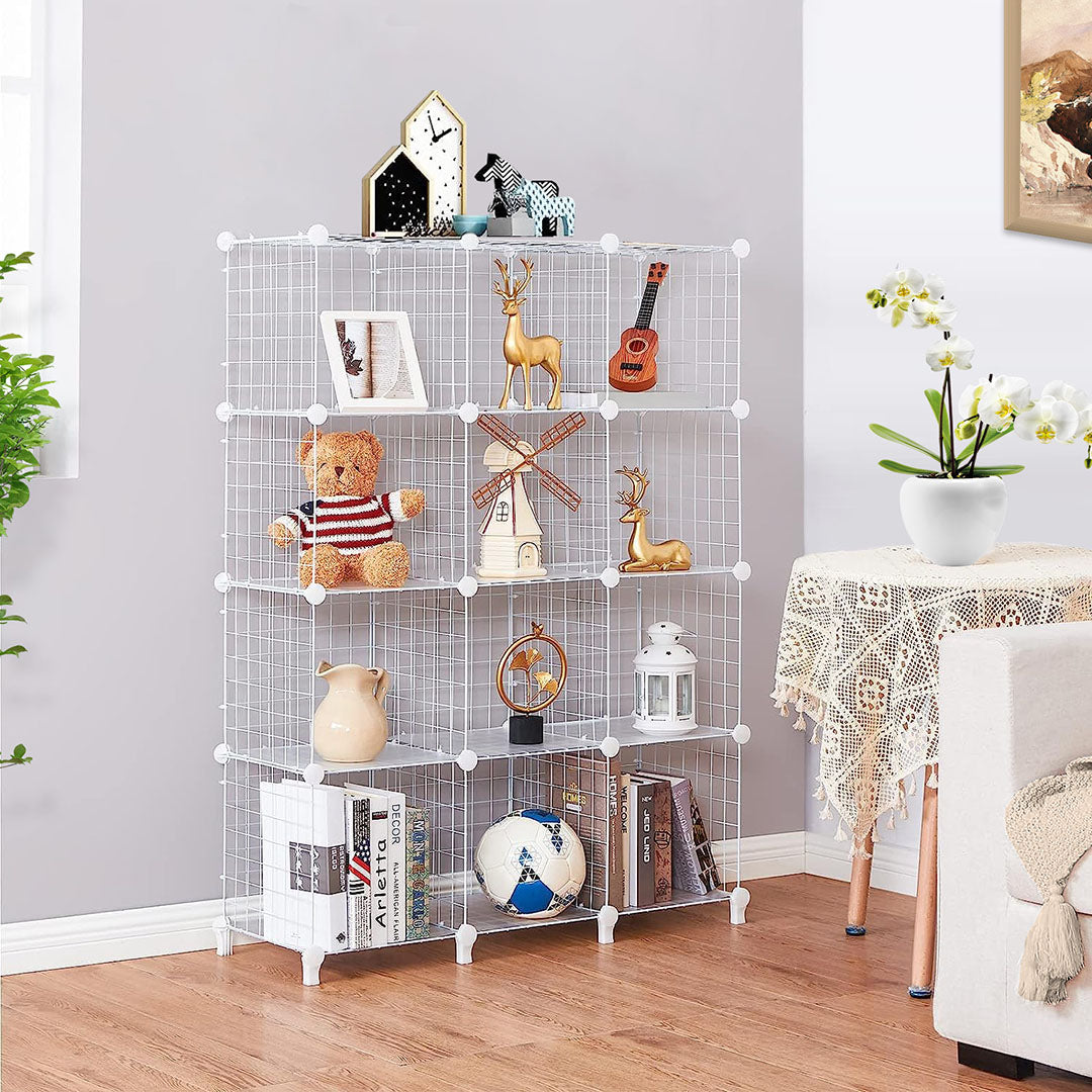 White Portable 12-Cube 3 Column Storage Organiser