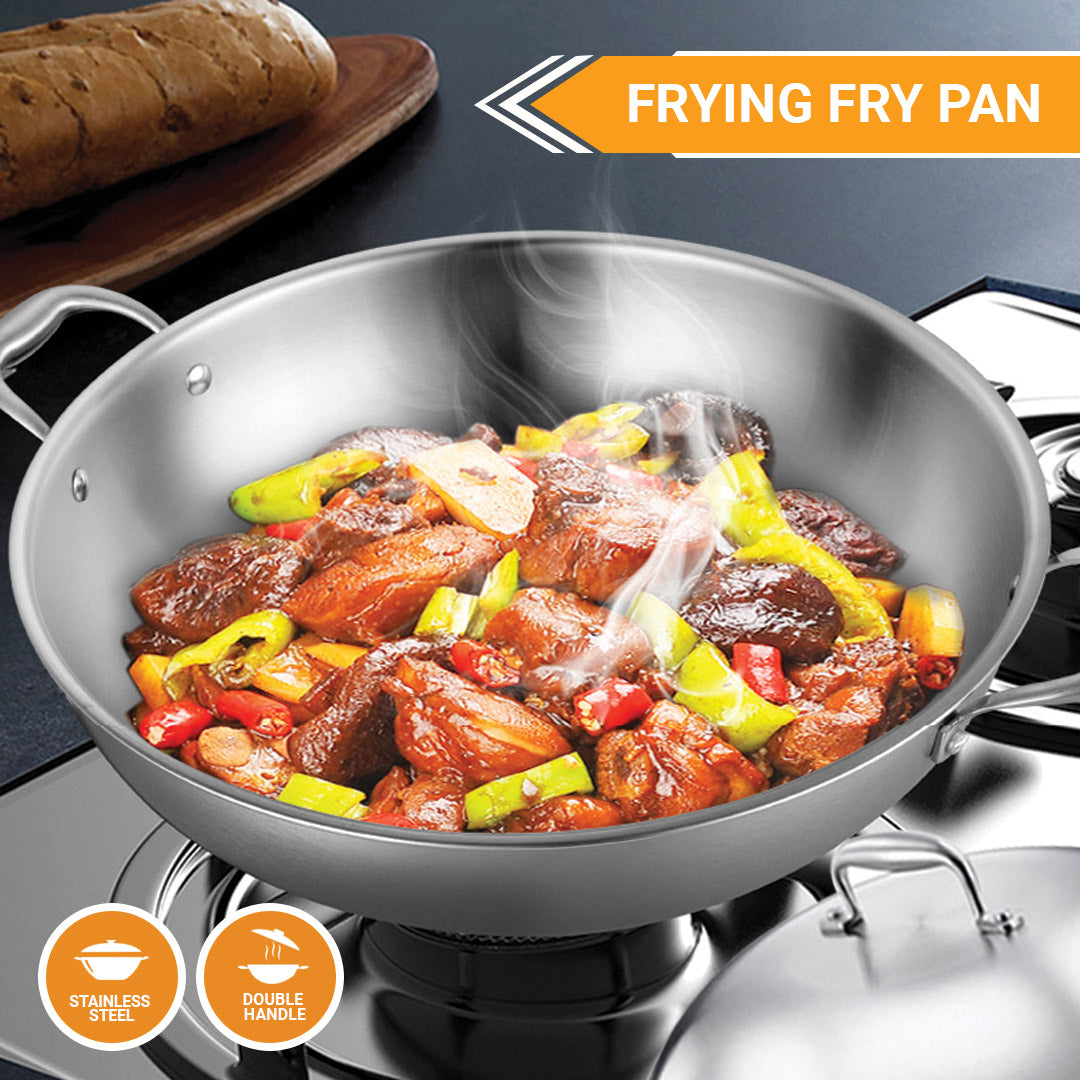 38cm Stainless Steel Frying Wok with Lid
