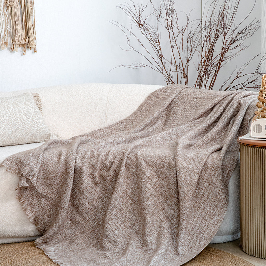 SOGA 130x190cm Misty Beige Blanket – Houndstooth Tassel Throw