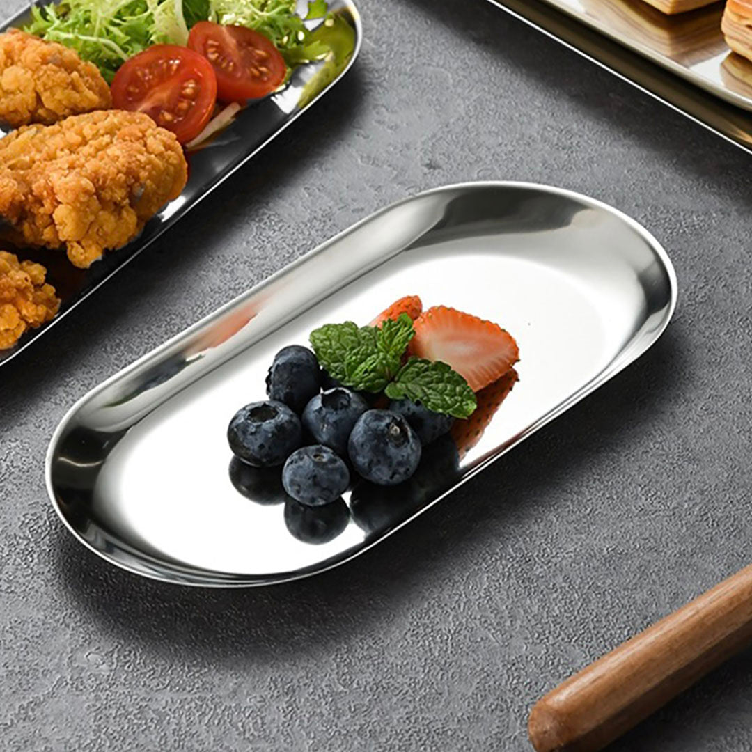 Silver Nordic Oval Plate Set Small, Medium, and Large for 3 Pieces Kitchen