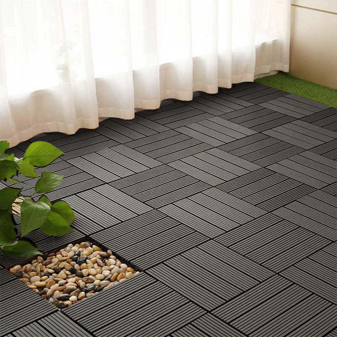 Grey DIY Wooden Composite Decking Tiles  Set of 11