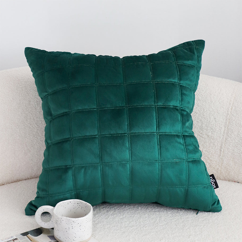 SOGA Quilted Cushion 50cm Emerald Green Grid Pattern Soft Padded Decorative Throw Pillow
