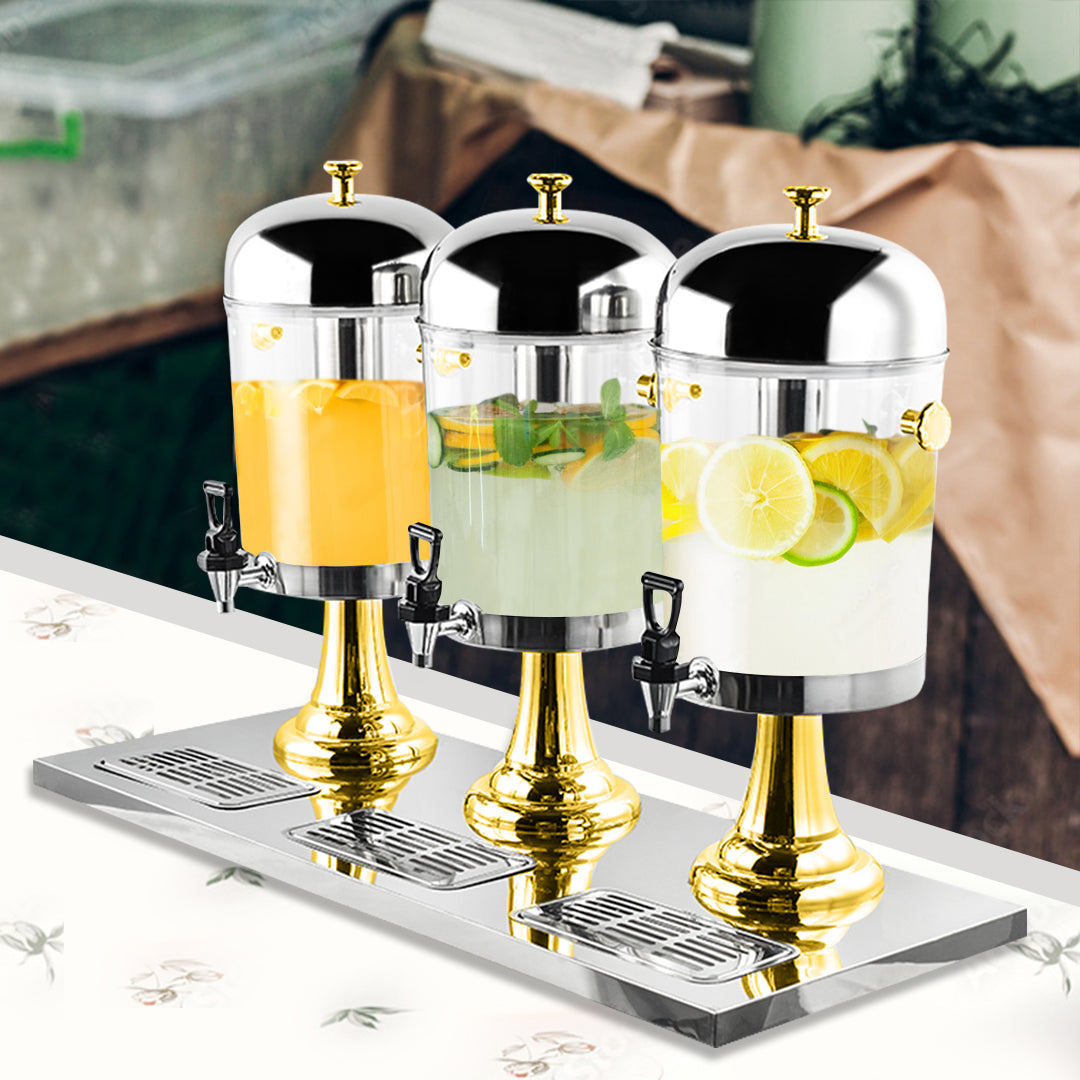 Triple Head 24L Stainless Steel Dispenser with Gold Accents