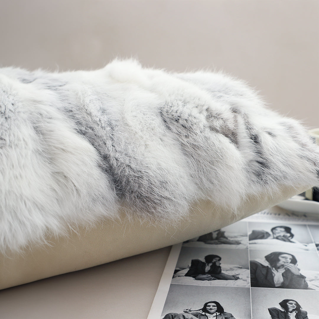 30cm Throw Pillow Floral Gray Rabbit Fur Lumbar