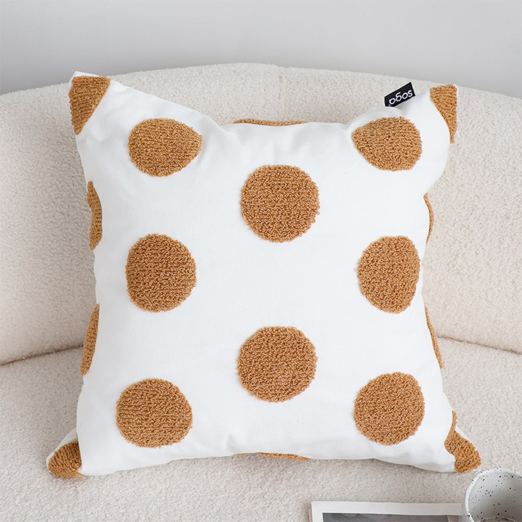 SOGA Tufted Cushion 45cm White Brown Polka Dot Circle Pattern Decorative Throw Pillow