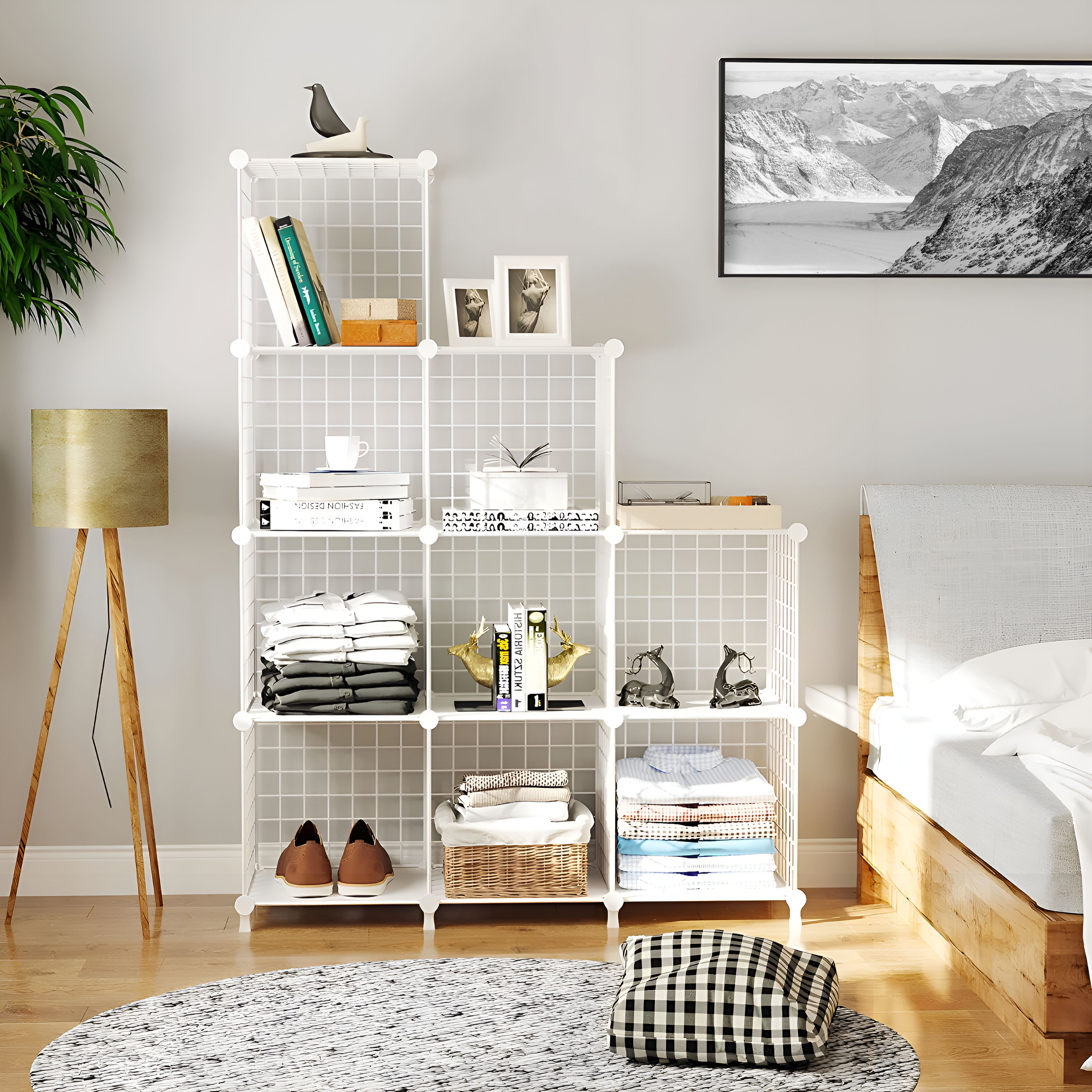 White Portable 9-Cube 3 Column Storage Organiser