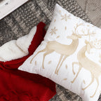 45cm Throw Pillow White with Golden Christmas Reindeer Festive