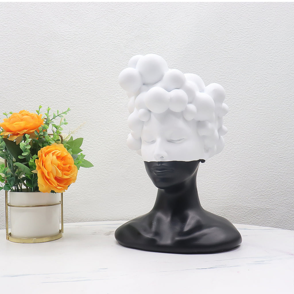 SOGA 49cm Bubble Head Resin Bust – Artistic Black White Accent